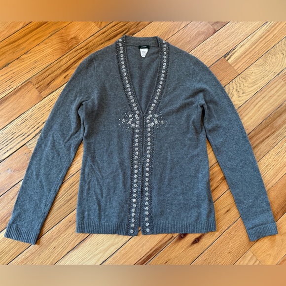J. Crew Women's Sweater Size S Cardigan Beaded Floral 70574 Merino Angora Gray - Picture 5 of 14